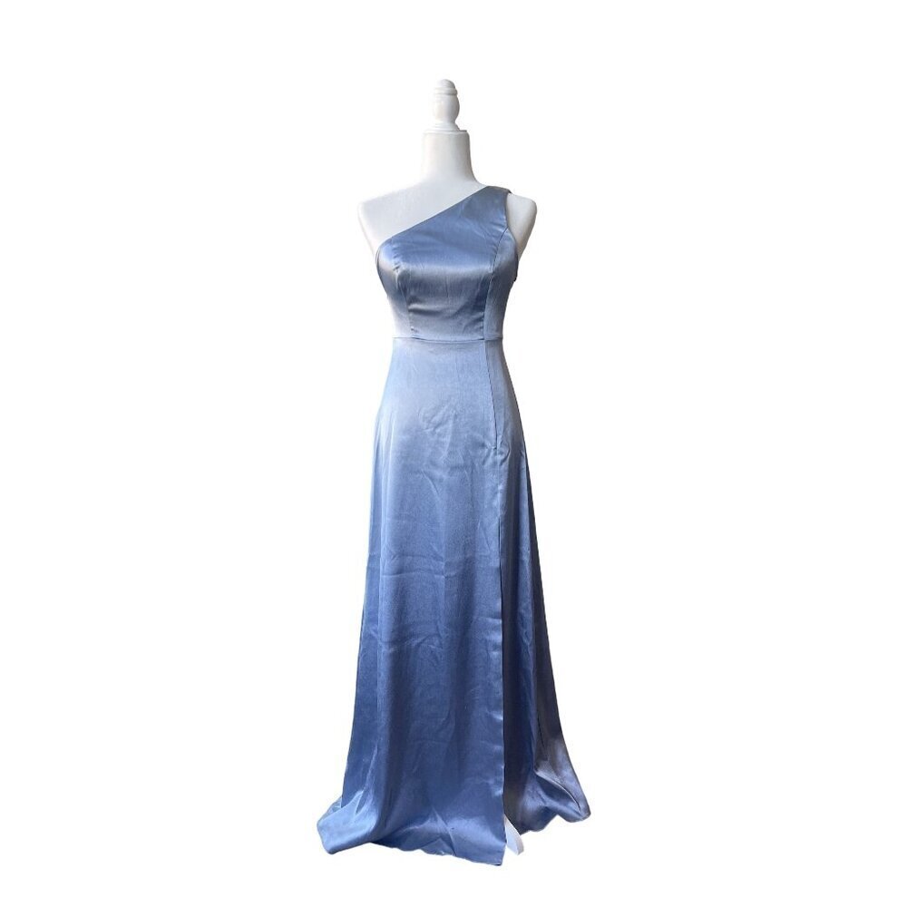 Birdy Grey Kira Bridesmaid Dress XS Satin Dusty Blue Full Length One Shoulder